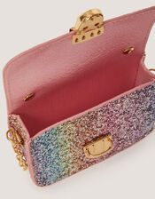 Rainbow Glitter Satchel Bag & Hair Clips Set, , large