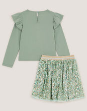 Christmas Top & Sequin Disco Skirt Set, Green (GREEN), large