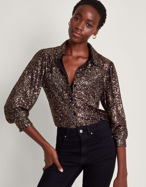 Megan Sequin Shirt, Silver (SILVER), large