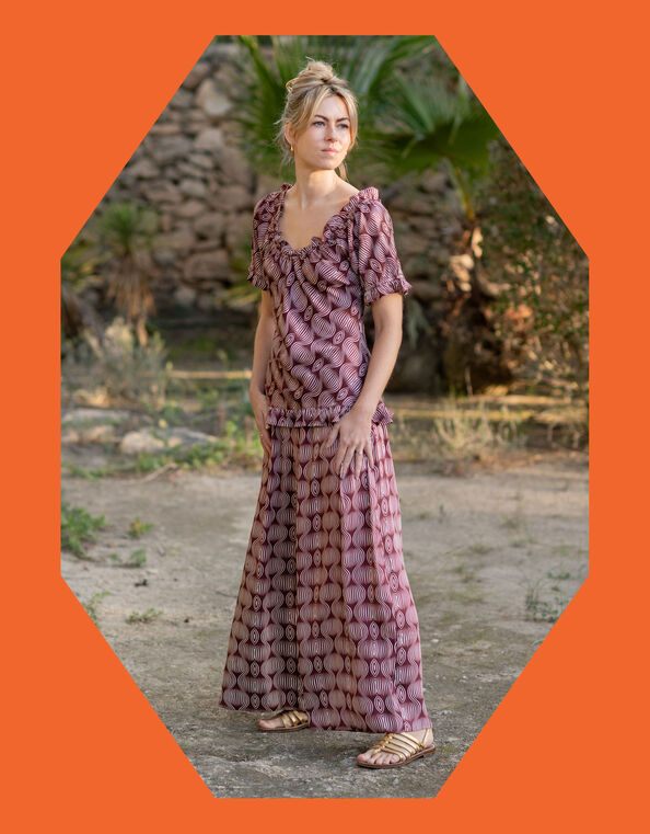 Lyrical Sisters Hourglass Print Trousers, Brown (BROWN), large