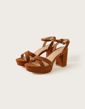 Suedette Platform Heel Sandals, Tan (TAN), large