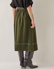 Katya Tie Waist Midi Skirt, Green (KHAKI), large