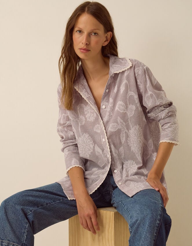 Ariella Jacquard Stripe Shirt, Brown (BROWN), large