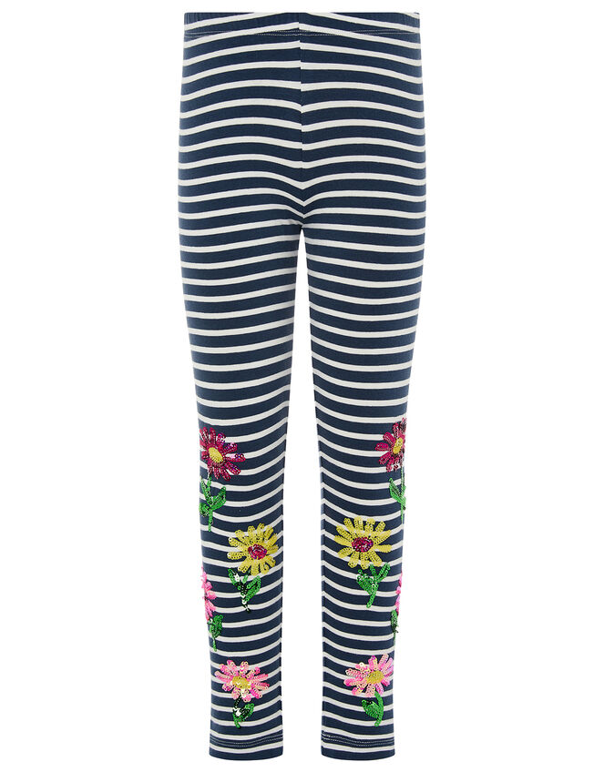 Sequin Stripe Flower Leggings, Blue (NAVY), large