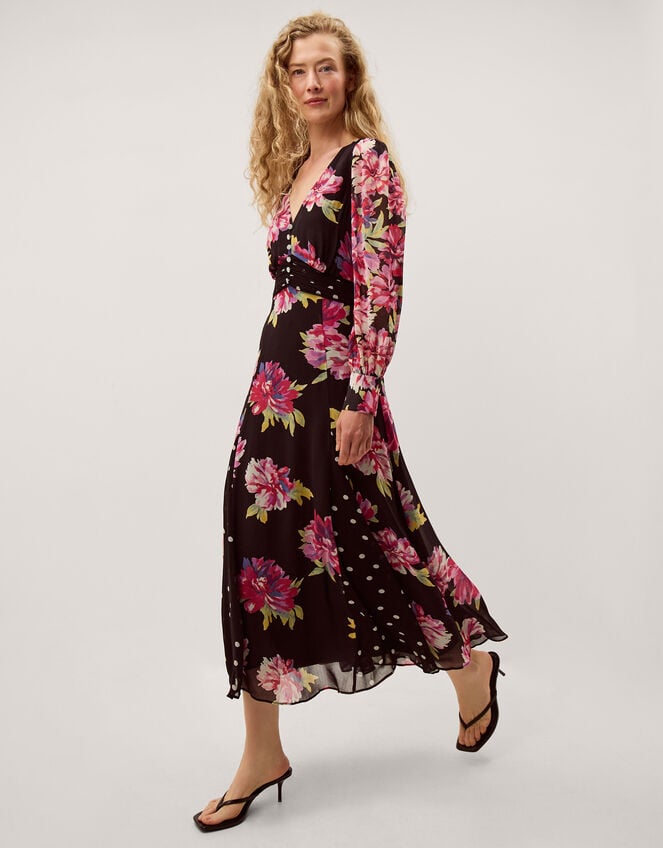 Kiri Floral Print Maxi Dress, Black (BLACK), large