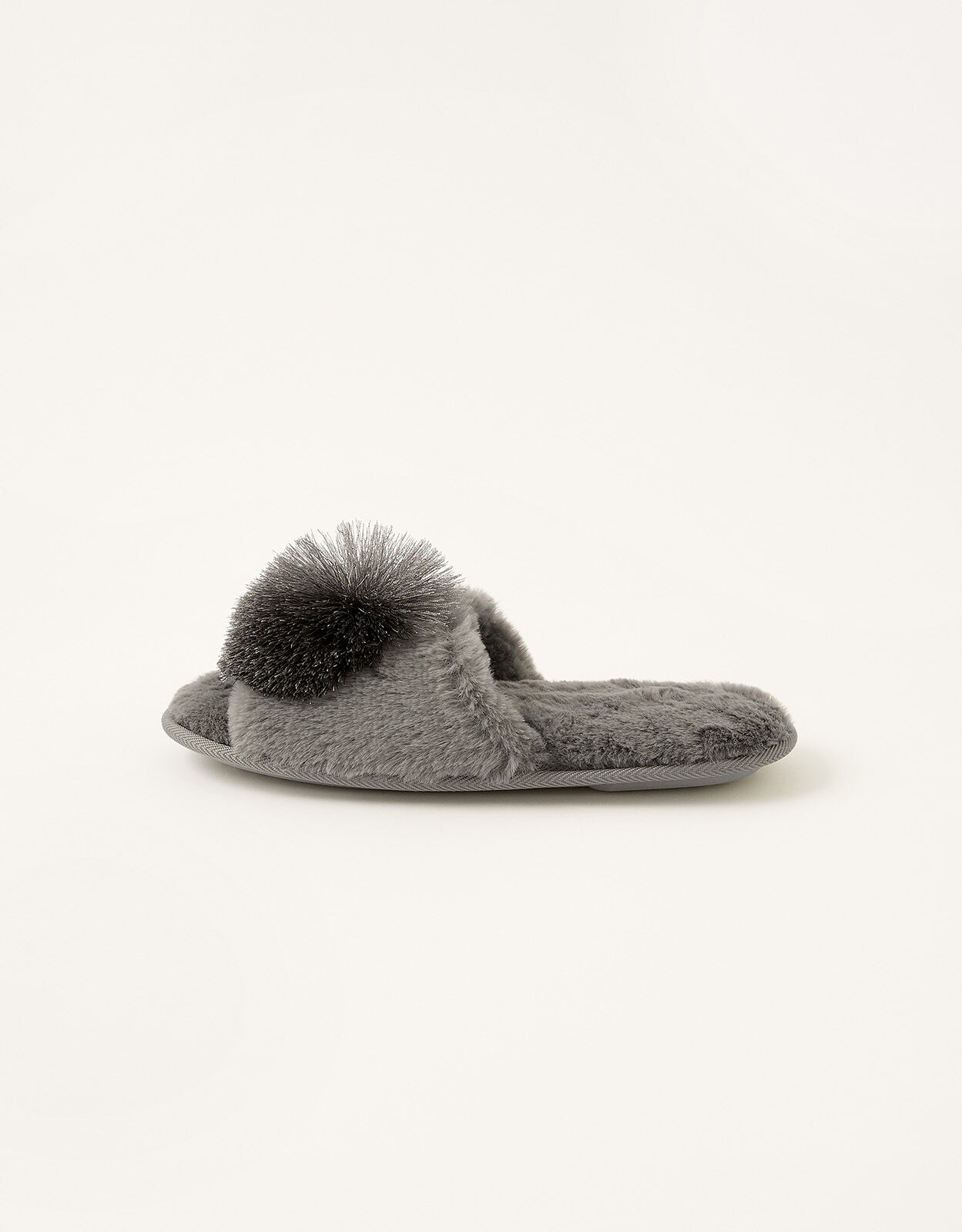 Grey faux fur slides top