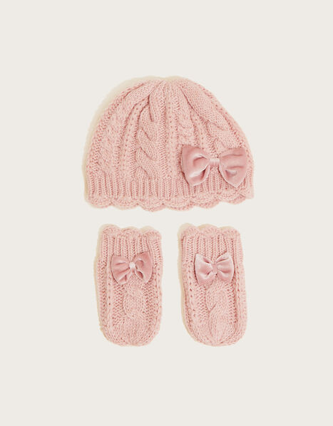 Baby Beanie and Mitten Set with Recycled Polyester Pink, Pink (PINK), large