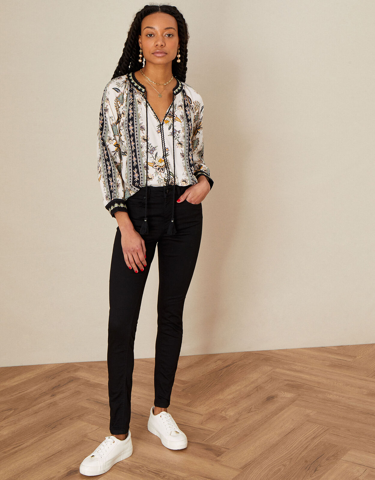 Floral Print Longline Top in LENZING™ ECOVERO™ Ivory