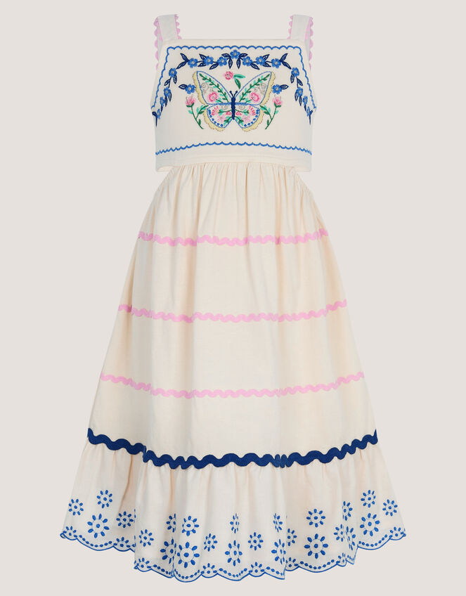 Embroidered Butterfly Cut Out Dress, Ivory (IVORY), large