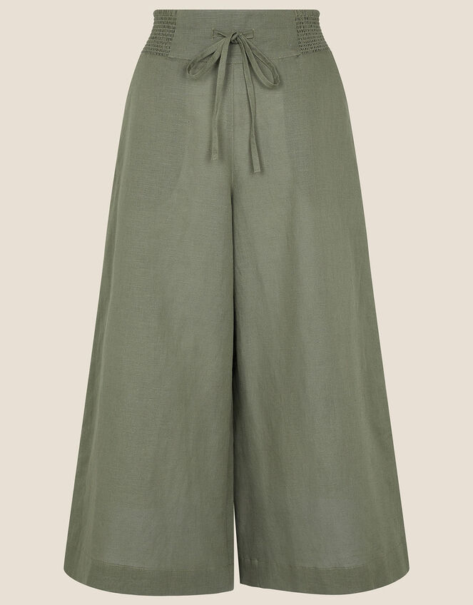 Drawstring Culottes in Linen Blend, Green (KHAKI), large