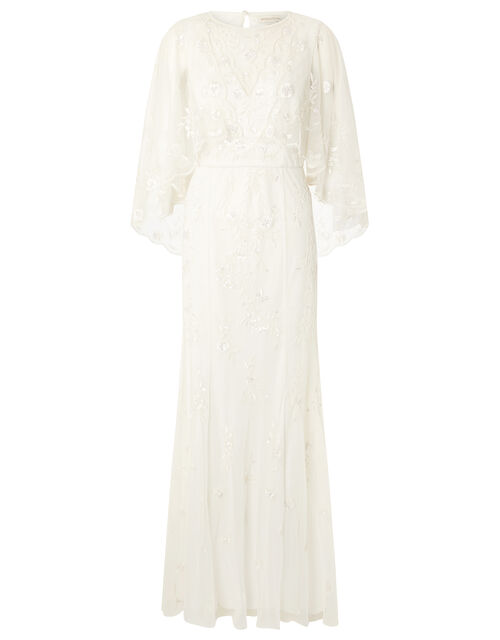 Zoey Floral Cape Bridal Dress, Ivory (IVORY), large