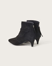 Ruched Suede Kitten Heel Boots, Black (BLACK), large