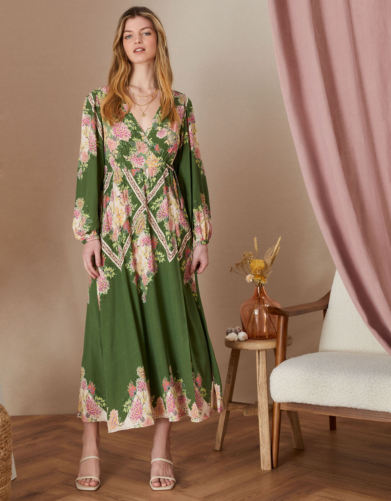 Sophia Scarf Print Midi Dress in 