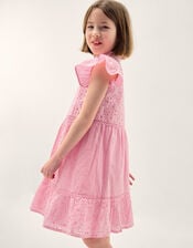 Flutter Sleeve Broderie Tiered Dress, Pink (PINK), large