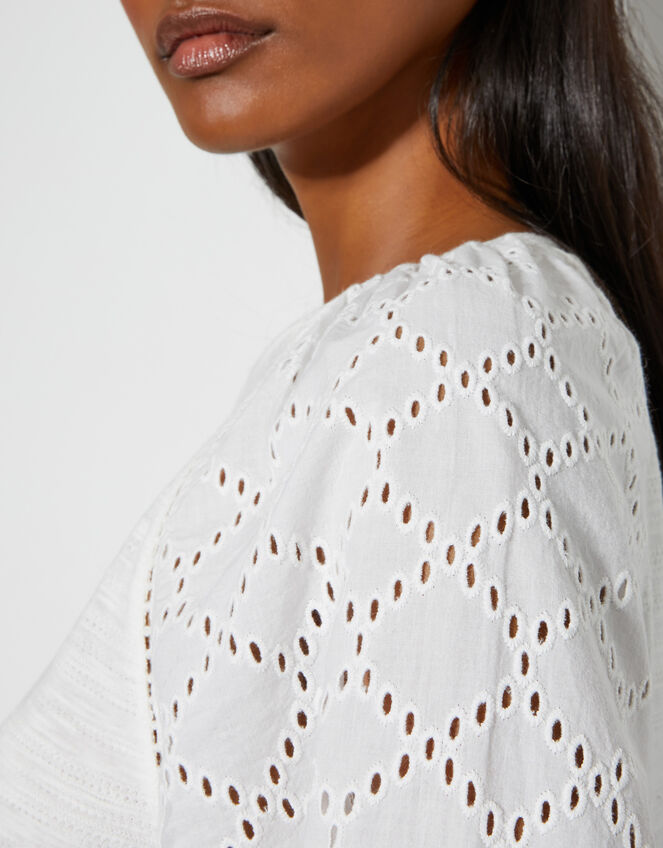 Fifi Broderie Long Sleeve Top, Ivory (IVORY), large