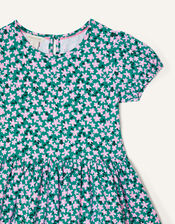 Ditsy Tiered Short Sleeve Jersey Dress, Green (GREEN), large