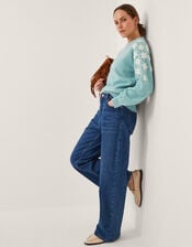 Eva Embroidered Sleeve Jumper, Blue (BLUE), large