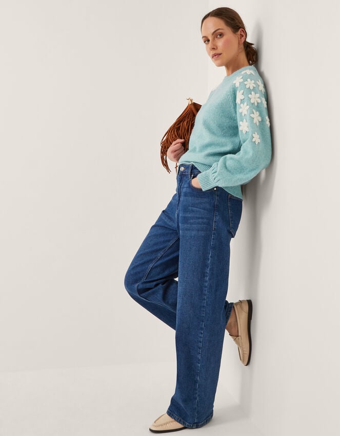Eva Embroidered Sleeve Jumper, Blue (BLUE), large