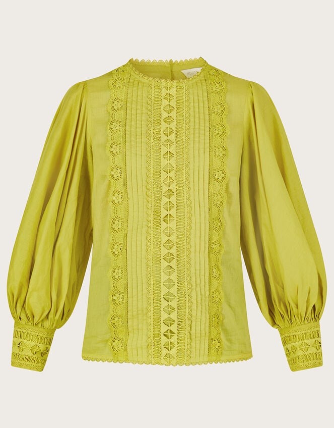 Arlo Lace Trim Blouse, Yellow (OCHRE), large