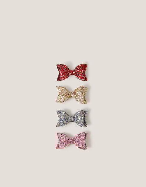 4-Pack Glitter Bow Hair Clips, , large