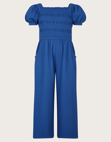 Ruffle Shirred Jumpsuit, Blue (BLUE), large