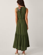 Odelle Floral Embroidered Midi Dress, Green (KHAKI), large