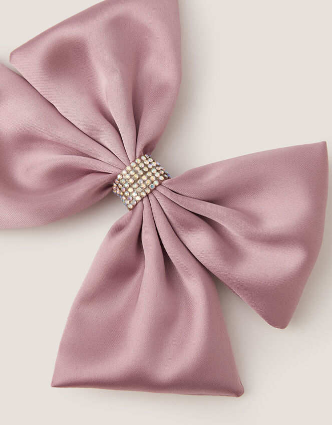 Satin Bow Hair Clip, Pink (PALE PINK), large