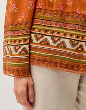 Amaya Floral Print Blouse, Orange (ORANGE), large