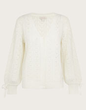 Supersoft Pointelle Cardigan with Recycled Polyester, Ivory (IVORY), large