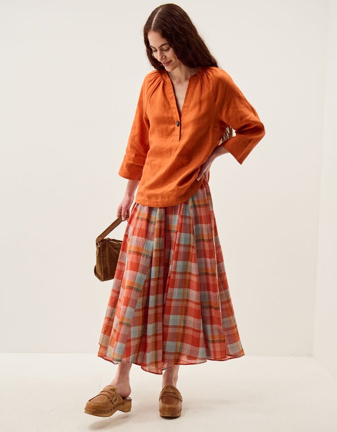 Gianna Linen Top, Orange (RUST), large