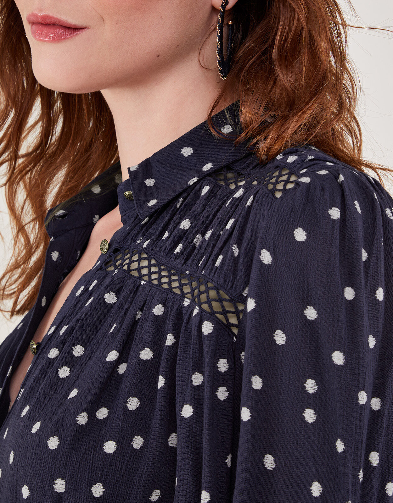 Spot Cutwork Blouse Blue Tops T shirts Monsoon Global