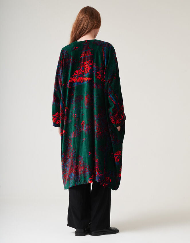 One Hundred Stars Pagoda Forest Long Velvet Jacket, , large