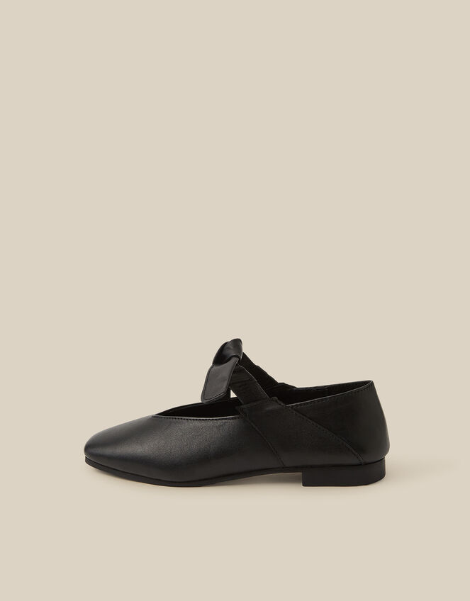 Rena Bow Strap Leather Ballet Flats, Black (BLACK), large