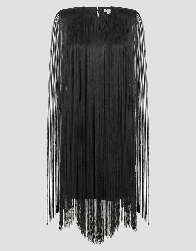 Tara Sleeveless Fringe Mini Dress, Black (BLACK), large