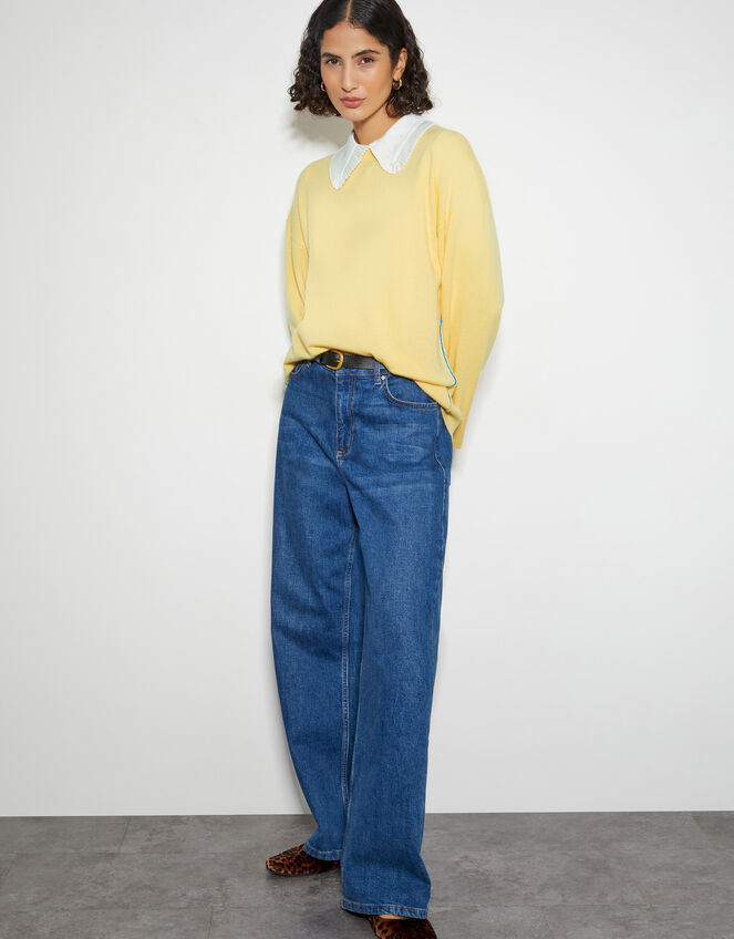 Cindy Cashmere Crewneck Sweater, Yellow (YELLOW), large