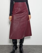 Pippa Faux Leather Midi Skirt, Red (BURGUNDY), large