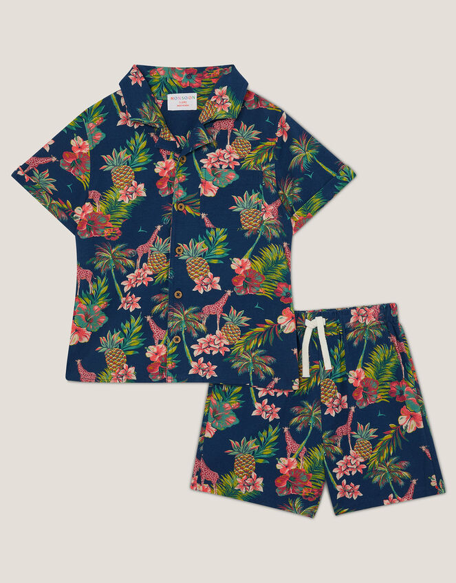 Tropical Print Shirt and Shorts Set, Multi (MULTI), large