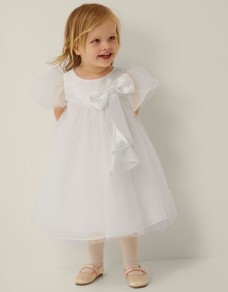 Baby Winnie Satin Bow Party Dress, Ivory (IVORY), large