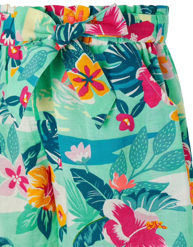 Petunia Floral Shorts in Linen and Organic Cotton, Green (GREEN), large