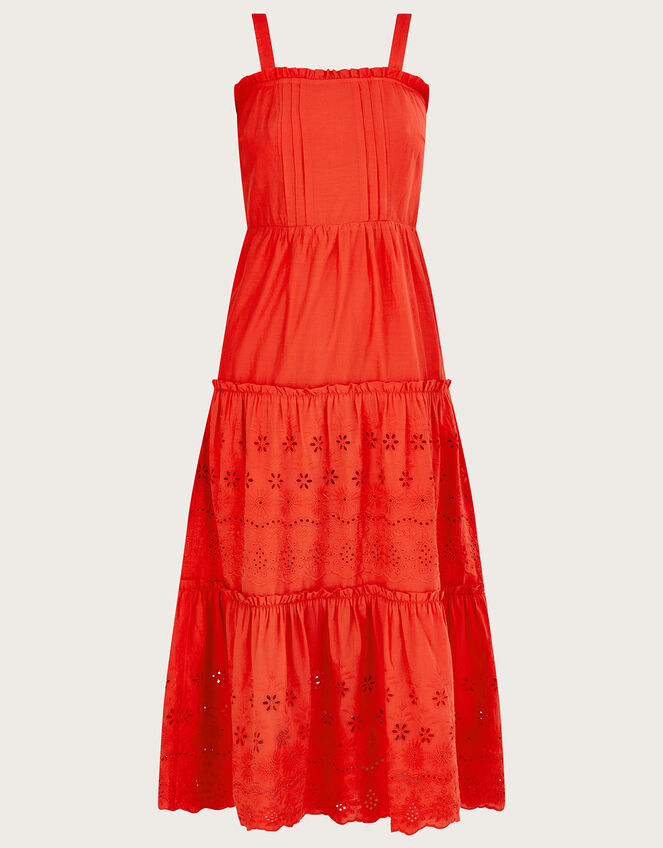 Plain Schiffli Wide Strap Sun Dress , Red (RED), large