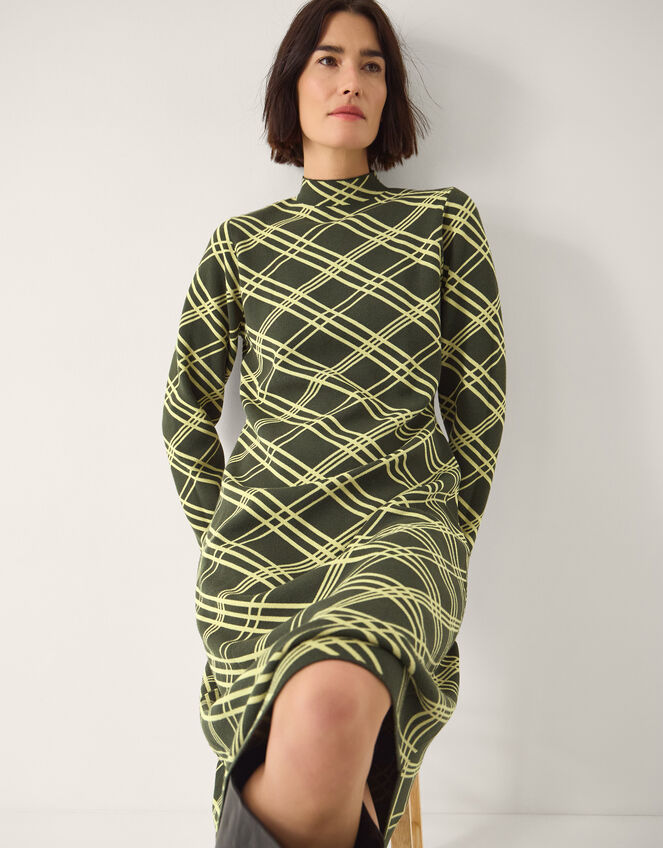 Claudia Check Knit Midi Dress, Green (GREEN), large