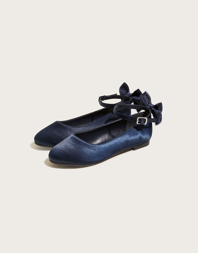 Organza Bow Ballerina Flats, Blue (NAVY), large