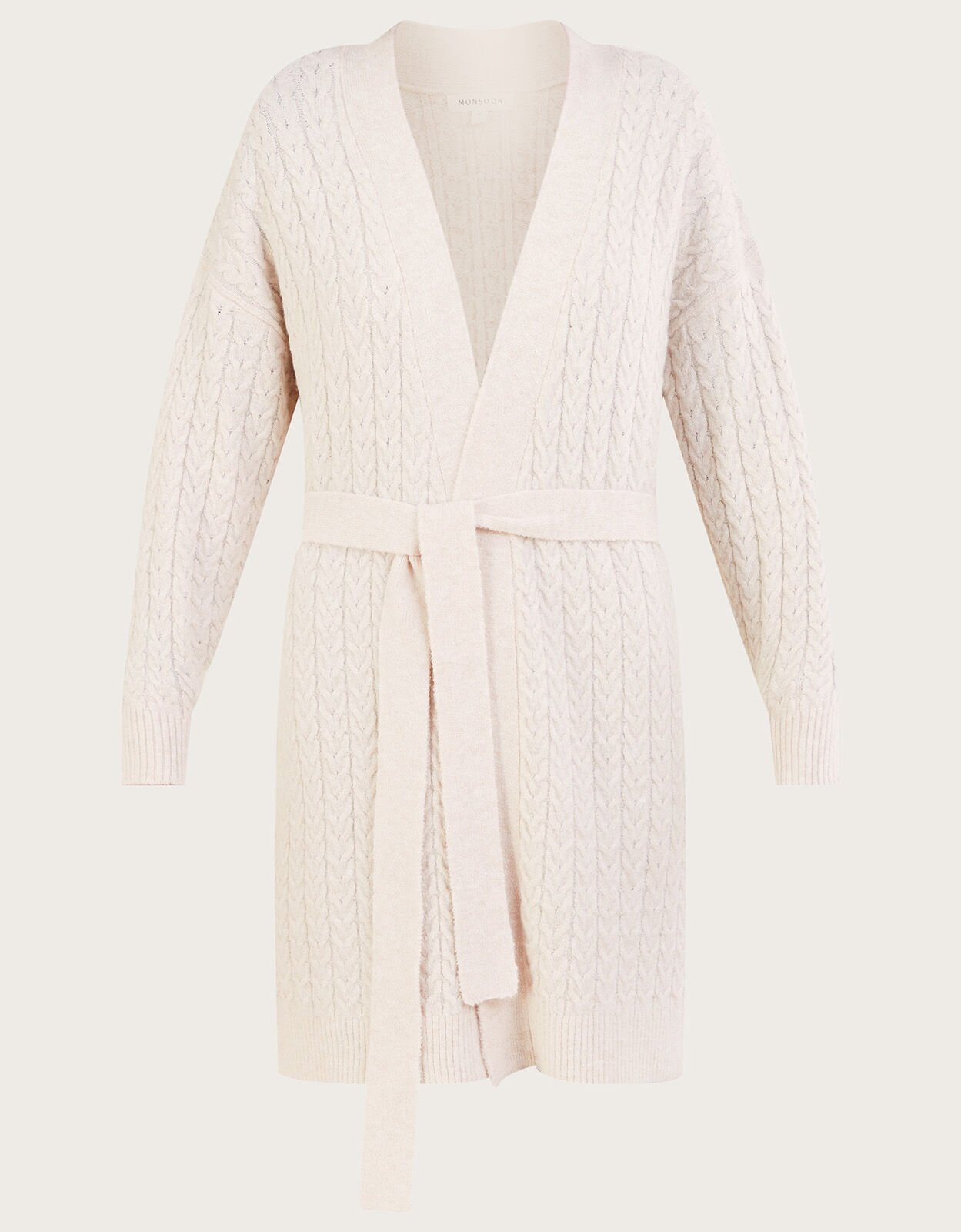 Belted Longline Cable Knit Cardigan Ivory Cardigans Monsoon ROI
