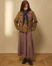 East Freya Embroidered Check Maxi Skirt, Brown (BROWN), large