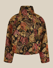 Jessie Funnel Neck Floral Jacquard Jacket, Black (BLACK), large