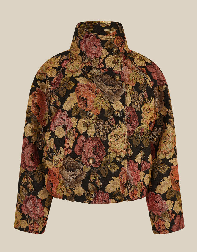 Jessie Funnel Neck Floral Jacquard Jacket, Black (BLACK), large