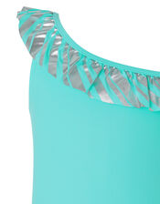 Malibu Stripe Frill Swimsuit, Blue (TURQUOISE), large