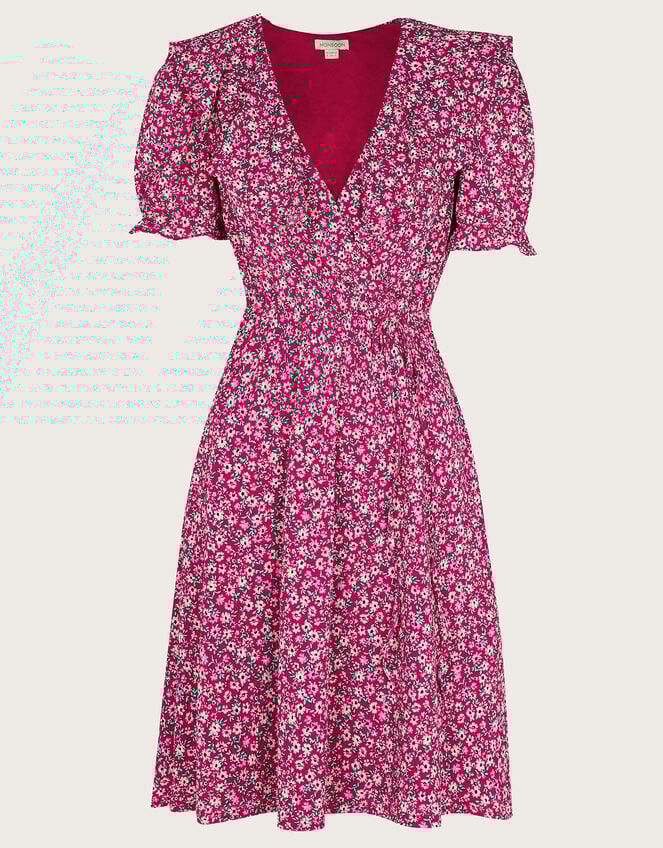 Ditsy Print Angel Sleeve Jersey Dress, Red (RED), large