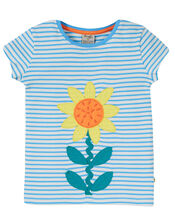 Frugi Sunflower Applique T-Shirt, Blue (BLUE), large