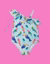 Hatley Bird Print Ruffle Swimsuit, Blue (TURQUOISE), large
